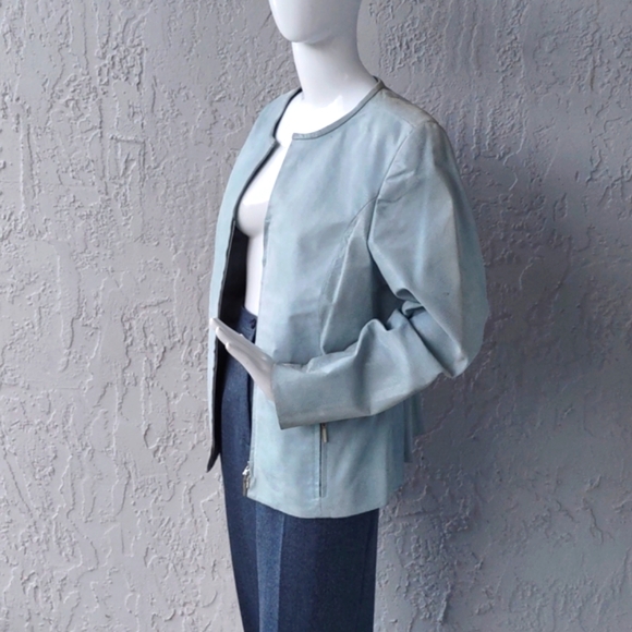 Tesori Ladies Zip Closure Genuine "Snakeskin" Leather Pale Blue Jacket/Coat - Picture 13 of 17